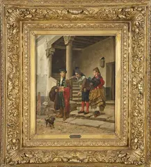 Bajando escaleras by Jules Worms, Óleo sobre tabla, sold Sep 2023