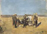 Militares by Cecilio Pla, Óleo sobre lienzo, offered Sep 2023