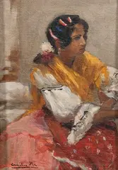 Andaluza by Cecilio Pla, Óleo sobre lienzo adherido a tabla, sold Mar 2023