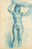 Desnudo femenino by Pedro Mozos, 1982, Lápiz azul sobre papel, sold Mar 2023