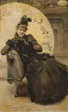 Retrato de dama en el estudio del pintor by Cecilio Pla, 1892, Óleo sobre lienzo, sold Dec 2022