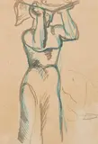 La vendedora de fruta by Manolo Hugué, Tinta y aguada sobre papel, offered Dec 2022