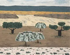 Paisaje de encinas y olivos plateados by Godofredo Ortega Muñoz, 1965, Óleo sobre lienzo, sold Dec 2022