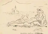 En la playa de la Magdalena by Benjamín Palencia, 1955, Tinta sobre papel, sold Feb 2026