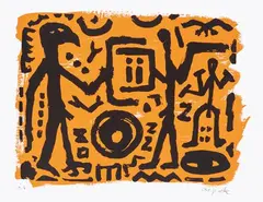 Falkenkopf, Jäger und Adler by A. R. Penck, 1994, Serigrafía sobre papel, sold Feb 2026