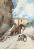 Escena de pueblo by Baldomero Galofre, Acuarela sobre papel, sold Jul 2024