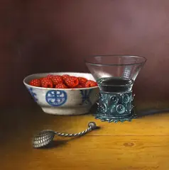 Still Life Raspberries in a Chinese Bowl by Brian Davis, Oil on canvas, offered Oct 2017