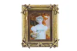 Portrait miniature of a young girl wearing a white dress with blue sash, carrying a basket of flowers on her arm, landscape background by Horace Beevor Love, watercolour, offered Oct 2017