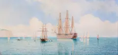 A Man o' War and other shipping off the Needles by William Frederick Settle, pencil, offered Oct 2017
