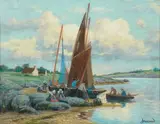 Retour de pêche en Bretagne by Mathurin Janssaud, Pastel, sold Jun 2009