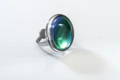 Zweifingerring mit Hologramm by Friedrich Becker, 1993, Edelstahl, Glas, 57 Gramm, Ringgröße ca (In schillernden Farben rotiert die unter Glas angebrachte Platte und erzeugt so, sold Dec 2017