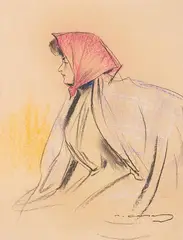 Retrato de dama con pañoleta by Ramon Casas, 1900, Dibujo a pastel y ceras, sold May 2023