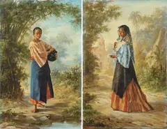 Aguadora Educanda de beaterio by Félix Resurrección Hidalgo, 1877, Óleo sobre lienzo (dos), sold Feb 2023