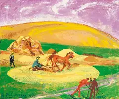 Campesinos by Benjamín Palencia, 1971, Óleo sobre lienzo, sold Feb 2023