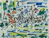 Courses de chevaux, le départ by Gen Paul, circa 1970, Gouache sur papier, sold Mar 2021