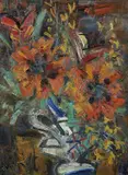 Bouquet de fleurs by Gen Paul, circa 1950, Huile sur panneau parqueté, sold Mar 2021