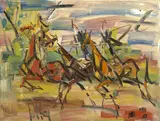 Promenade à cheval, cavalière et cavalier by Gen Paul, circa 1955, Huile sur toile, sold Mar 2021