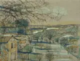 Paysage by Jean Carzou, 1958, Aquarelle et gouache sur papier, sold Mar 2021