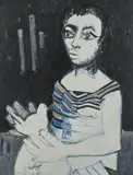 Femme assise à la colombe by Bernard Lorjou, circa 1968, Huile sur toile, sold Mar 2021