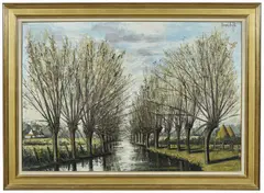 Villiers, la rivière et les saules by Bernard Buffet, 1974, Huile sur toile, sold Mar 2021