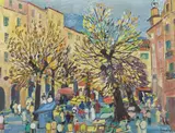 La place aux aires, l'automne by Robert Savary, Huile sur toile, sold Mar 2021