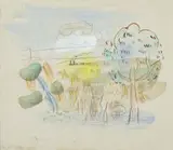 Paysage aux baigneuses by Raoul Dufy, 1950, Aquarelle, gouache et crayon sur papier, sold Mar 2021