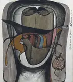 Visage by Mihail Chemiakin, 1971, Gouache et encre de Chine sur papier, sold Mar 2021