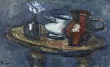 Nature morte (2 pichets - fleur et bouteille) by Jean Hélion, 1928, Huile sur toile, sold Mar 2021
