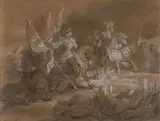 La Bataille de Villaviciosa gagnée par le duc de Vendôme, 10 décembre 1710 by Jean Alaux, Crayon noir, lavis gris et rehauts de blanc sur papier brun,, sold Feb 2021