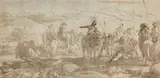 Scène de bataille by Jacques Courtois, Plume et encre brune, lavis brun, sold Feb 2021