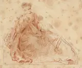 Etude de femme assise by Jean-Baptiste Pater, Sanguine, feuille découpée remise au rectangle,, sold Feb 2021