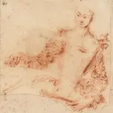 Etude de femme à la main droite levée et à l'éventail à la main gauche by Jean-Baptiste Pater, Sanguine,, sold Feb 2021