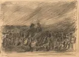 La revue des troupes by Auguste Raffet, Fusain,, sold Feb 2021