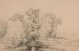 Une mare en Sologne by Théodore Rousseau, Crayon noir, sold Feb 2021