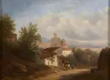 Personnages à l'entrée d'un village en Italie by François Antoine Léon Fleury, Huile sur toile (Toile d'origine),, sold Feb 2021
