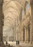 Vue intérieure d'une église by Constantin Oukhtomski, Aquarelle et gomme arabique, sold Feb 2021