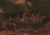 Chasseurs d'Afrique passant un gué by Hippolyte Bellangé, Aquarelle gouachée sur trait de crayon,, sold Feb 2021