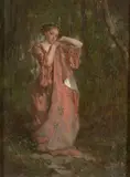 Jeune fille dans un sous-bois se déshabillant by Victor Chavet, Huile sur toile (Toile d'origine),, sold Feb 2021