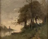 Couple sur un sentier en bord de rivière by Paul Désiré Trouillebert, Huile sur toile (Toile d'origine),, sold Feb 2021
