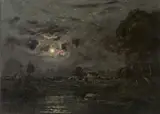 Paysage au clair de lune et aux étoiles by Hippolyte Camille Delpy, Huile sur toile (Toile d'origine),, sold Feb 2021