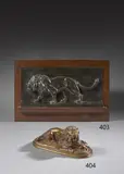 Lion tenant un guib by Antoine-Louis Barye, Bronze à patine vieil or, sold Feb 2021
