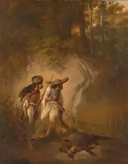 Chasse au sanglier en Hongrie by Friedrich Sturm, Huile sur toile (Toile d'origine),, sold Sep 2021
