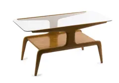 Sofatisch by Gio Ponti, um 1948, Nußholz, Nußholzfurnier, farbloses Glas (Italien), sold Jun 2016