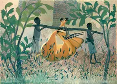 Retour de chasse by Pilipili Mulongoy, Gouache sur papier, sold Mar 2021