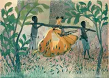 Retour de chasse by Pilipili Mulongoy, Gouache sur papier, sold Mar 2021