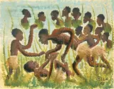 Jeux d'enfant, 1955 by Bela, Gouache sur papier, sold Mar 2021