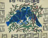 Deux oiseaux bleus by Mode Muntu, Gouache sur papier, sold Mar 2021