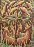 Oiseaux et antilopes, 1961 by Mwenze Kibwanga, Huile sur panneau, sold Mar 2021