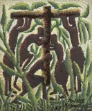 Digging a water well, 1961 by Mwenze Kibwanga, Huile sur panneau, sold Mar 2021