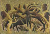 Sans titre, 1954 by Mwenze Kibwanga, Huile sur revers de panneau d'Isorel, sold Mar 2021